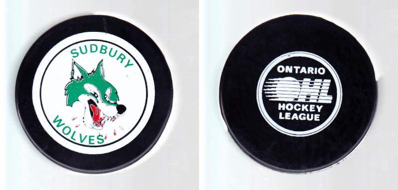 1984-86 OHL GDR SUDBURY WOLVES GAME PUCK photo 1984-86 OHL GDR SUDBURY WOLVES GAME PUCK photo