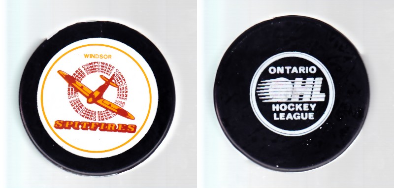 1984-86 OHL GDR WINDSOR SPITFIRES GAME PUCK photo 1984-86 OHL GDR WINDSOR SPITFIRES GAME PUCK photo