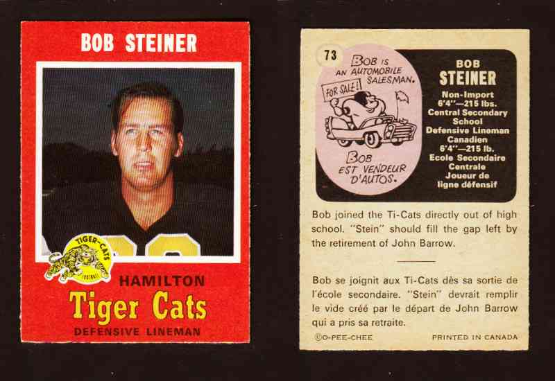 1971 CFL O-PEE-CHEE FOOTBALL CARD #73 B. STEINER photo