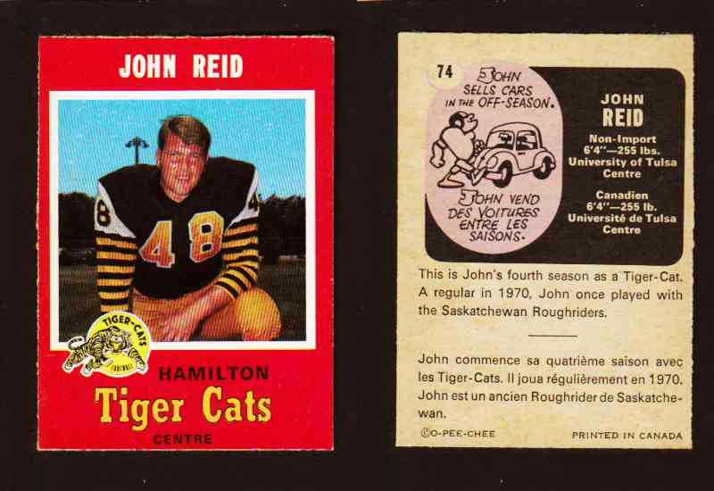 1971 CFL O-PEE-CHEE FOOTBALL CARD #74 J. REID photo 1971 CFL O-PEE-CHEE FOOTBALL CARD #74 J. REID photo