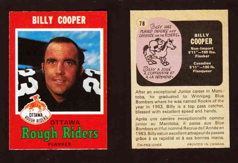 1971 CFL O-PEE-CHEE FOOTBALL CARD #78 B. COOPER photo 1971 CFL O-PEE-CHEE FOOTBALL CARD #78 B. COOPER photo