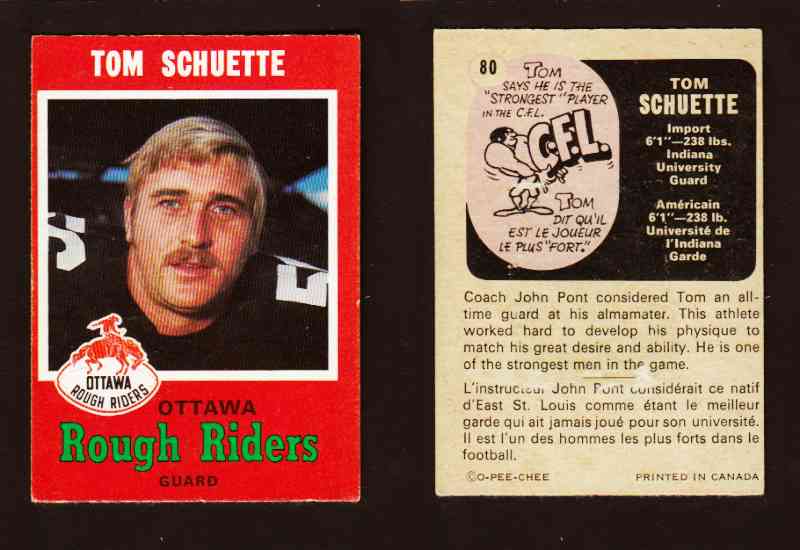 1971 CFL O-PEE-CHEE FOOTBALL CARD #80 T. SCHUETTE photo 1971 CFL O-PEE-CHEE FOOTBALL CARD #80 T. SCHUETTE photo