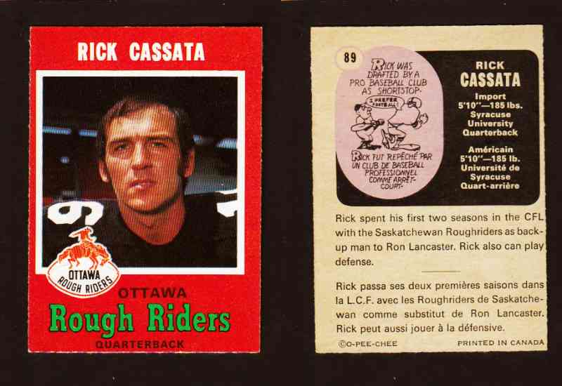 1971 CFL O-PEE-CHEE FOOTBALL CARD #89 R. CASSATA photo 1971 CFL O-PEE-CHEE FOOTBALL CARD #89 R. CASSATA photo