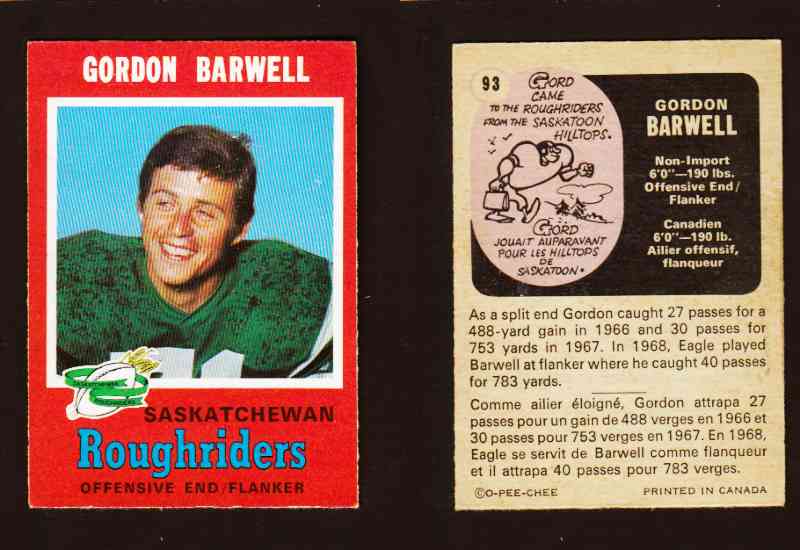 1971 CFL O-PEE-CHEE FOOTBALL CARD #93 G. BARWELL photo 1971 CFL O-PEE-CHEE FOOTBALL CARD #93 G. BARWELL photo