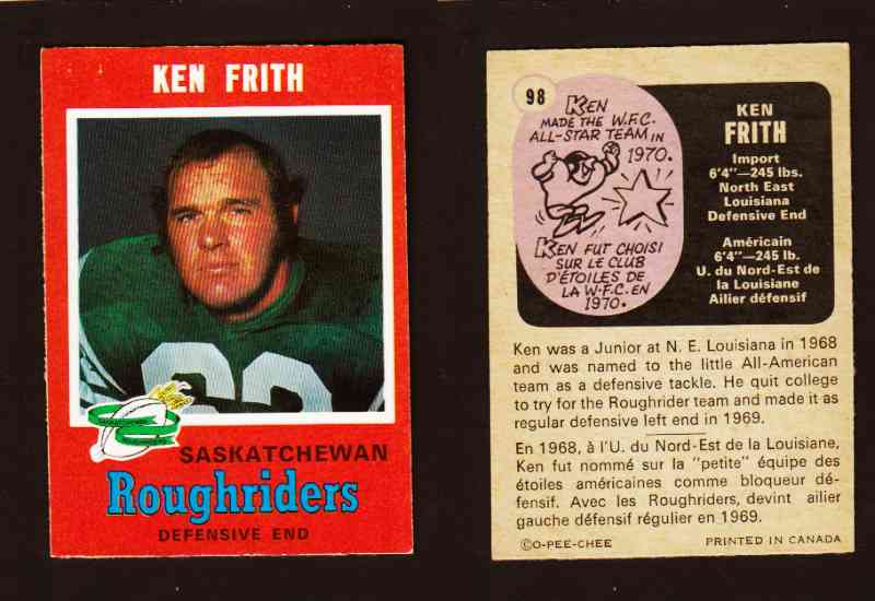 1971 CFL O-PEE-CHEE FOOTBALL CARD #98 K. FRITH photo 1971 CFL O-PEE-CHEE FOOTBALL CARD #98 K. FRITH photo