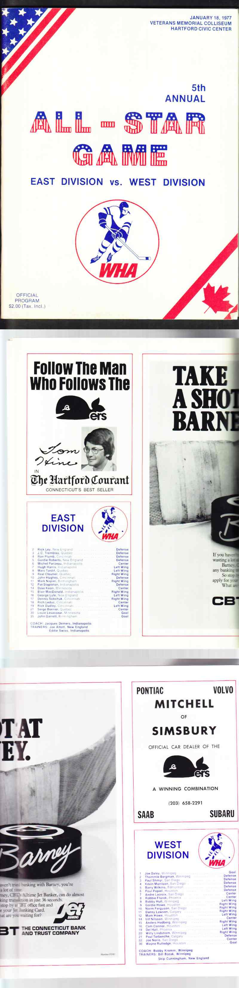 1977 WHA HARTFORD ALL STAR GAME PROGRAM photo
