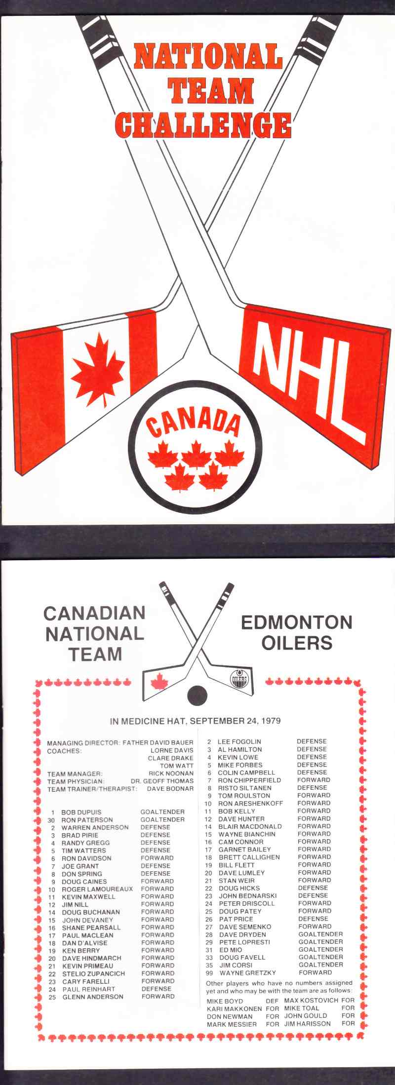 1979 EDMONTON OILERS VS NATIONAL TEAM CHALLENGE PROGRAM INC. W.GRETZKY photo 1979 EDMONTON OILERS VS NATIONAL TEAM CHALLENGE PROGRAM INC. W.GRETZKY photo
