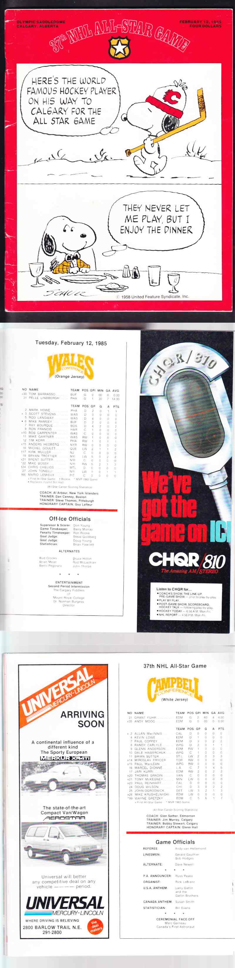 1985 CALGARY NHL ALL STAR GAME PROGRAM photo 1985 CALGARY NHL ALL STAR GAME PROGRAM photo