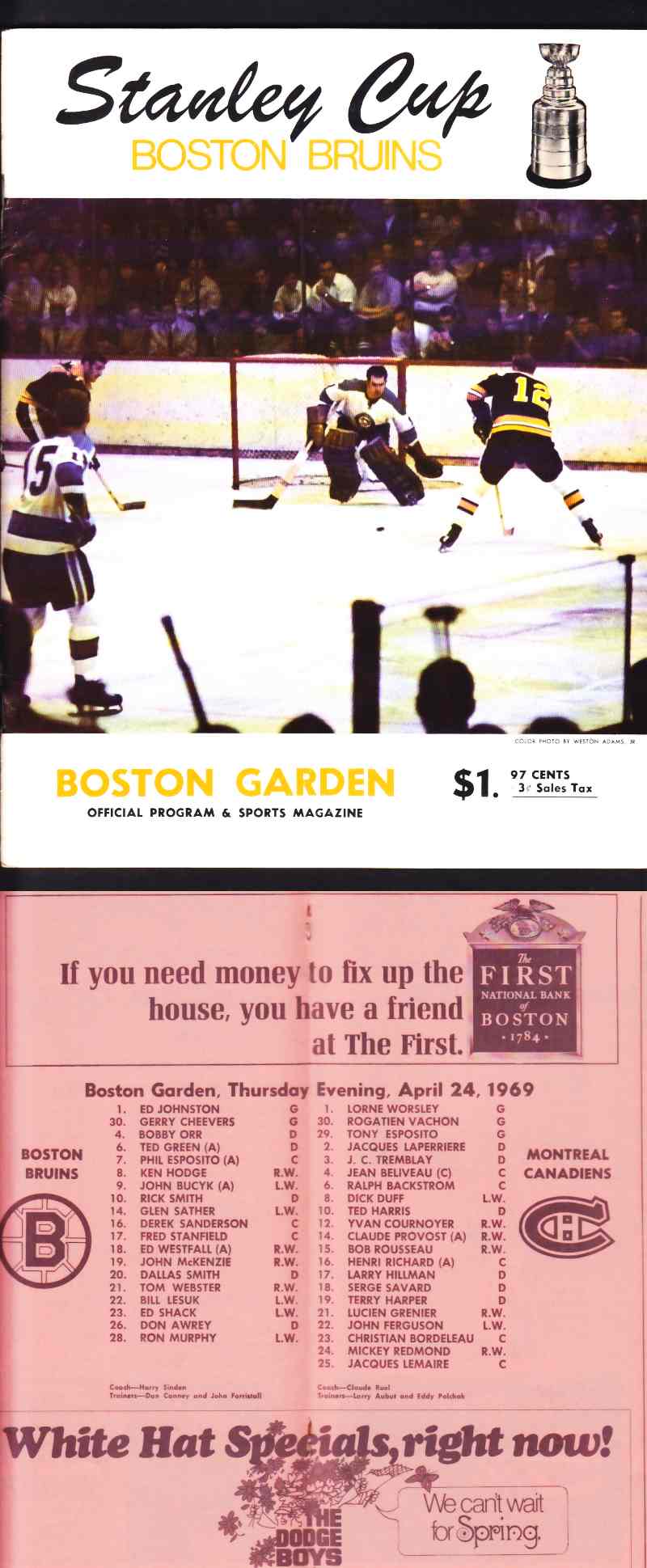 1969 BOSTON BRUINS VS MONTREAL CANADIENS PLAYOFFS PROGRAM photo