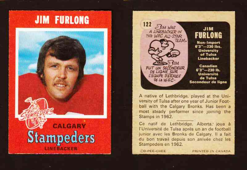 1971 CFL O-PEE-CHEE FOOTBALL CARD #122 J. FURLONG photo 1971 CFL O-PEE-CHEE FOOTBALL CARD #122 J. FURLONG photo
