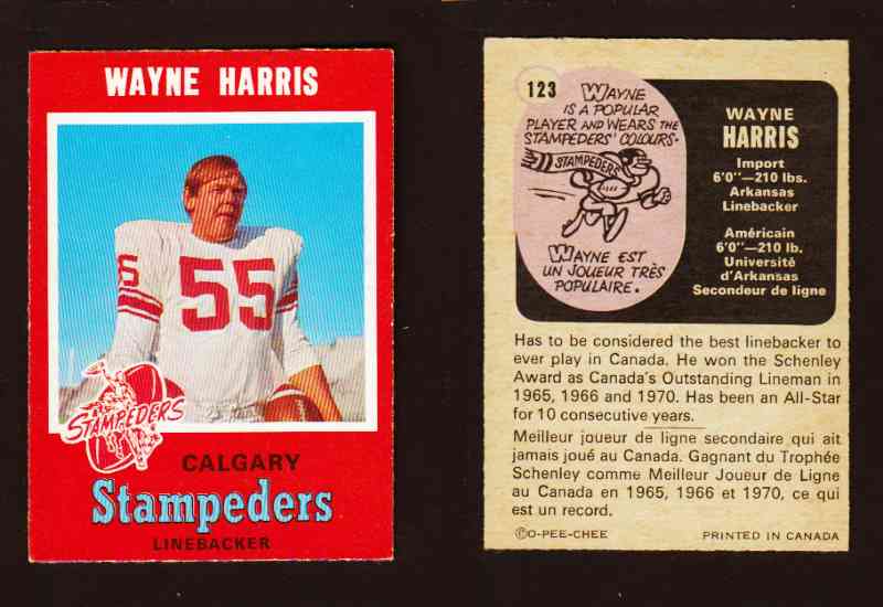 1971 CFL O-PEE-CHEE FOOTBALL CARD #123 W. HARRIS photo