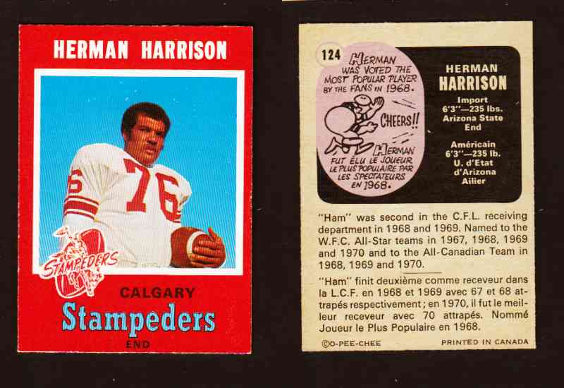 1971 CFL O-PEE-CHEE FOOTBALL CARD #124 H. HARRISON photo 1971 CFL O-PEE-CHEE FOOTBALL CARD #124 H. HARRISON photo
