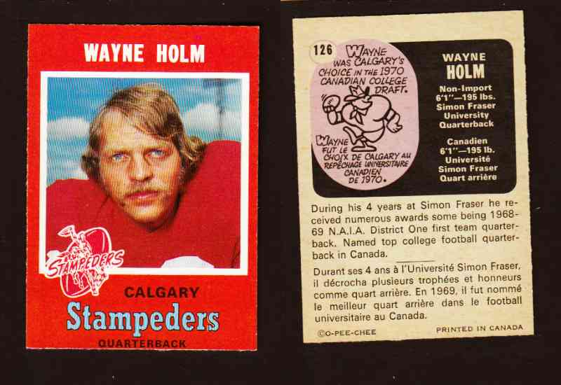 1971 CFL O-PEE-CHEE FOOTBALL CARD #126 W. HOLM photo 1971 CFL O-PEE-CHEE FOOTBALL CARD #126 W. HOLM photo