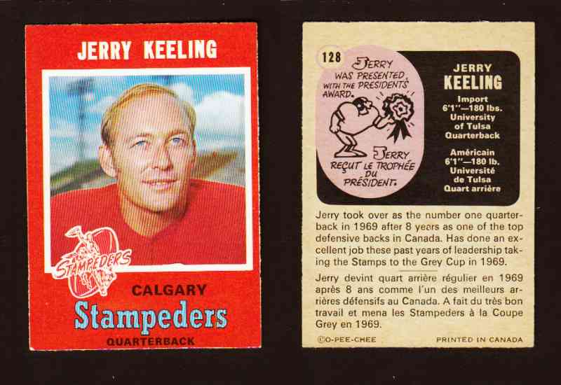 1971 CFL O-PEE-CHEE FOOTBALL CARD #128 J. KEELING photo 1971 CFL O-PEE-CHEE FOOTBALL CARD #128 J. KEELING photo