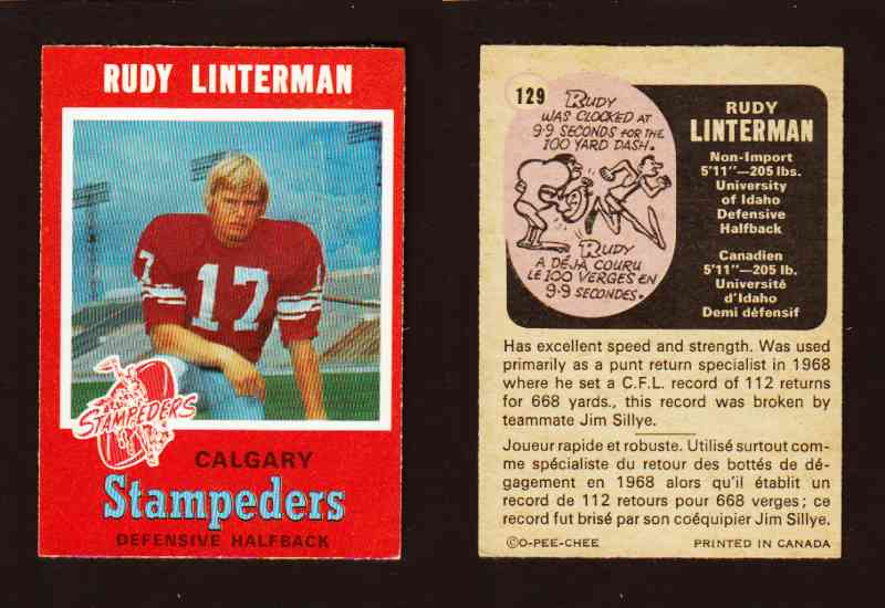 1971 CFL O-PEE-CHEE FOOTBALL CARD #129 R. LINTERMAN photo 1971 CFL O-PEE-CHEE FOOTBALL CARD #129 R. LINTERMAN photo