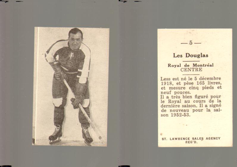 1952-53 ST. LAWRENCE SALES HOCKEY CARD #5 LES. DOUGLAS photo 1952-53 ST. LAWRENCE SALES HOCKEY CARD #5 LES. DOUGLAS photo