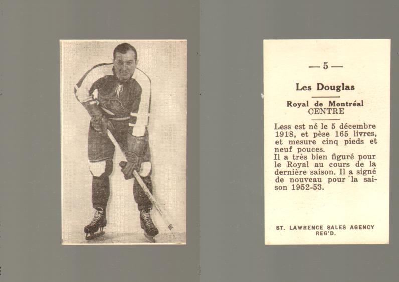 1952-53 ST. LAWRENCE SALES HOCKEY CARD #5 LES. DOUGLAS photo 1952-53 ST. LAWRENCE SALES HOCKEY CARD #5 LES. DOUGLAS photo