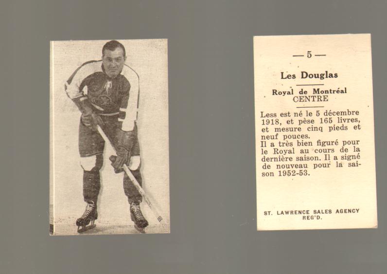 1952-53 ST. LAWRENCE SALES HOCKEY CARD #5 LES. DOUGLAS photo 1952-53 ST. LAWRENCE SALES HOCKEY CARD #5 LES. DOUGLAS photo