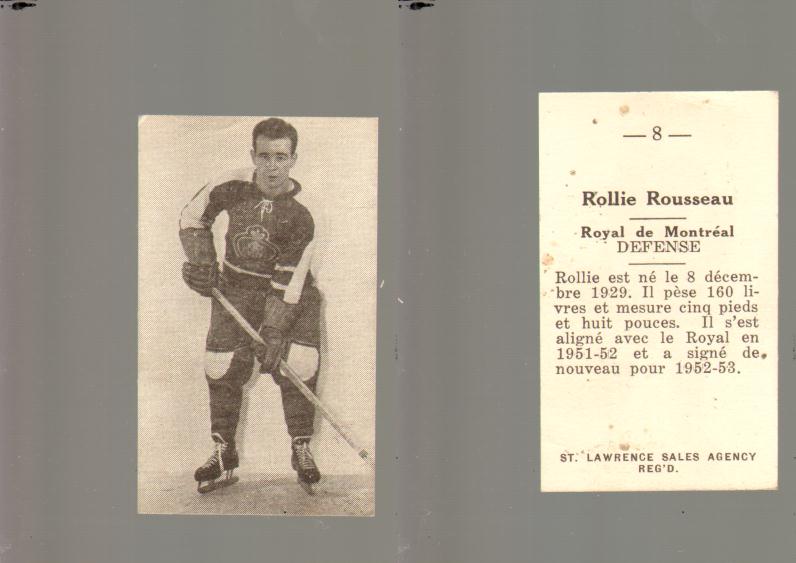 1952-53 ST. LAWRENCE SALES HOCKEY CARD #8 R. ROUSSEAU photo 1952-53 ST. LAWRENCE SALES HOCKEY CARD #8 R. ROUSSEAU photo