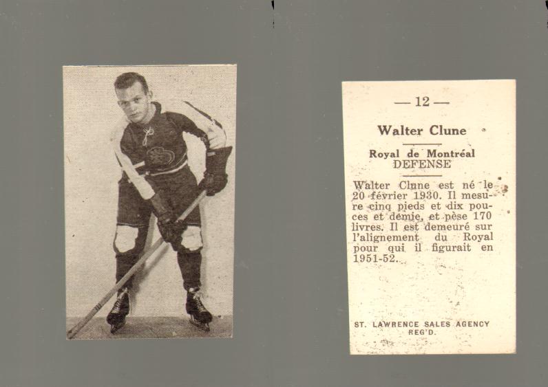 1952-53 ST. LAWRENCE SALES HOCKEY CARD #12 E. CLUNE photo 1952-53 ST. LAWRENCE SALES HOCKEY CARD #12 E. CLUNE photo
