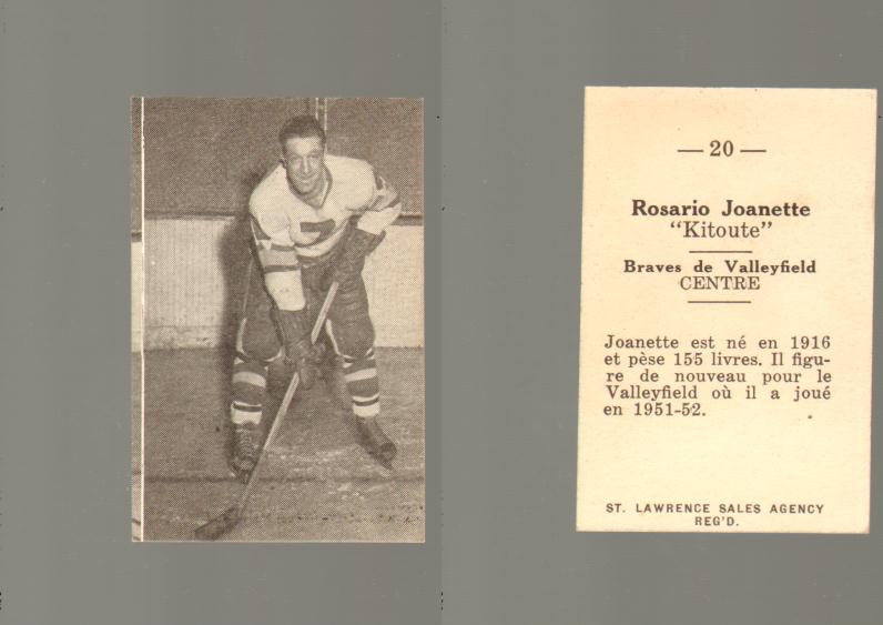 1952-53 ST. LAWRENCE SALES HOCKEY CARD #20 R. JOANETTE photo 1952-53 ST. LAWRENCE SALES HOCKEY CARD #20 R. JOANETTE photo