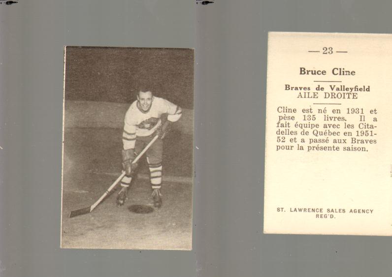 1952-53 ST. LAWRENCE SALES HOCKEY CARD #23 B. CLINE photo 1952-53 ST. LAWRENCE SALES HOCKEY CARD #23 B. CLINE photo