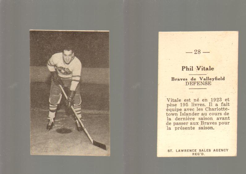 1952-53 ST. LAWRENCE SALES HOCKEY CARD #28 P. VITALE photo 1952-53 ST. LAWRENCE SALES HOCKEY CARD #28 P. VITALE photo