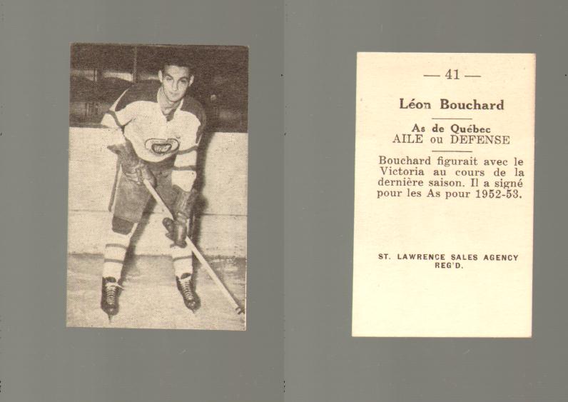 1952-53 ST. LAWRENCE SALES HOCKEY CARD #41 L. BOUCHARD photo 1952-53 ST. LAWRENCE SALES HOCKEY CARD #41 L. BOUCHARD photo