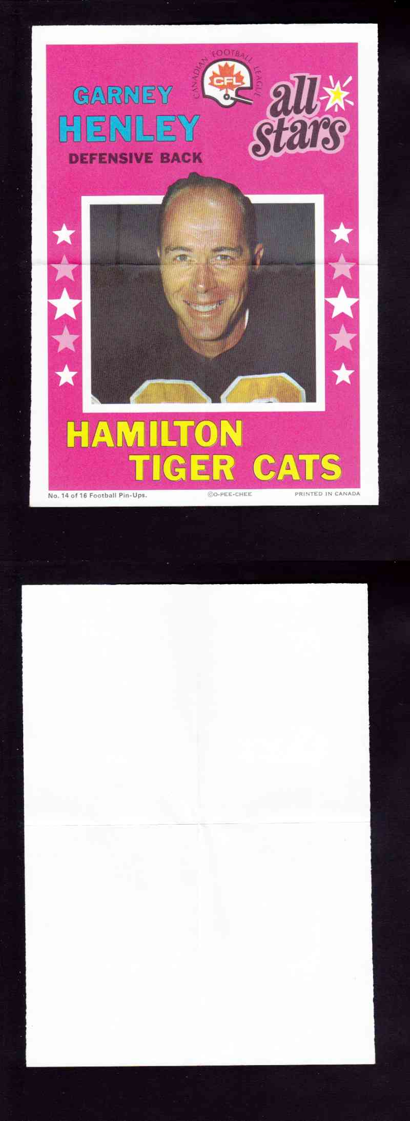 1971 CFL O-PEE-CHEE FOOTBALL POSTER INSERTS G. HENLEY photo 1971 CFL O-PEE-CHEE FOOTBALL POSTER INSERTS G. HENLEY photo