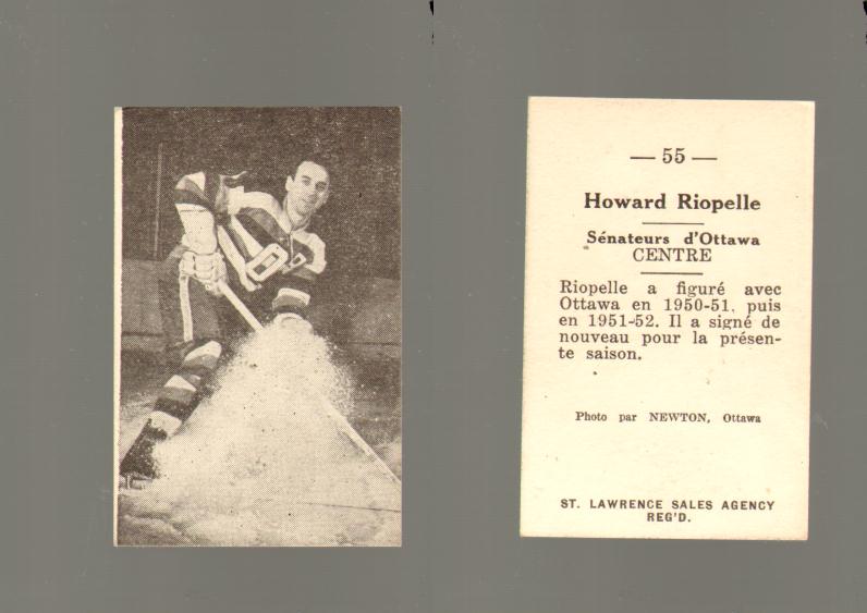 1952-53 ST. LAWRENCE SALES HOCKEY CARD #55 H. RIOPELLE photo 1952-53 ST. LAWRENCE SALES HOCKEY CARD #55 H. RIOPELLE photo