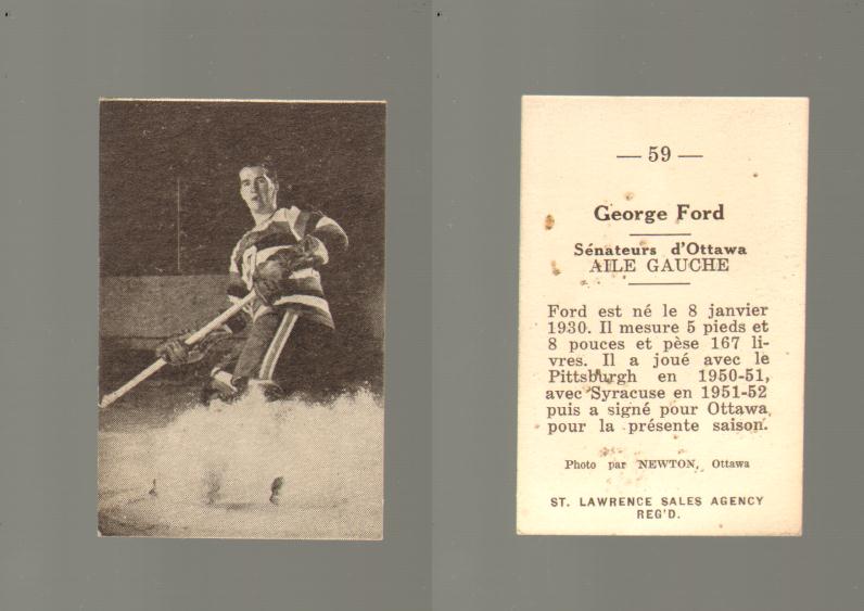 1952-53 ST. LAWRENCE SALES HOCKEY CARD #59 G. FORD photo 1952-53 ST. LAWRENCE SALES HOCKEY CARD #59 G. FORD photo