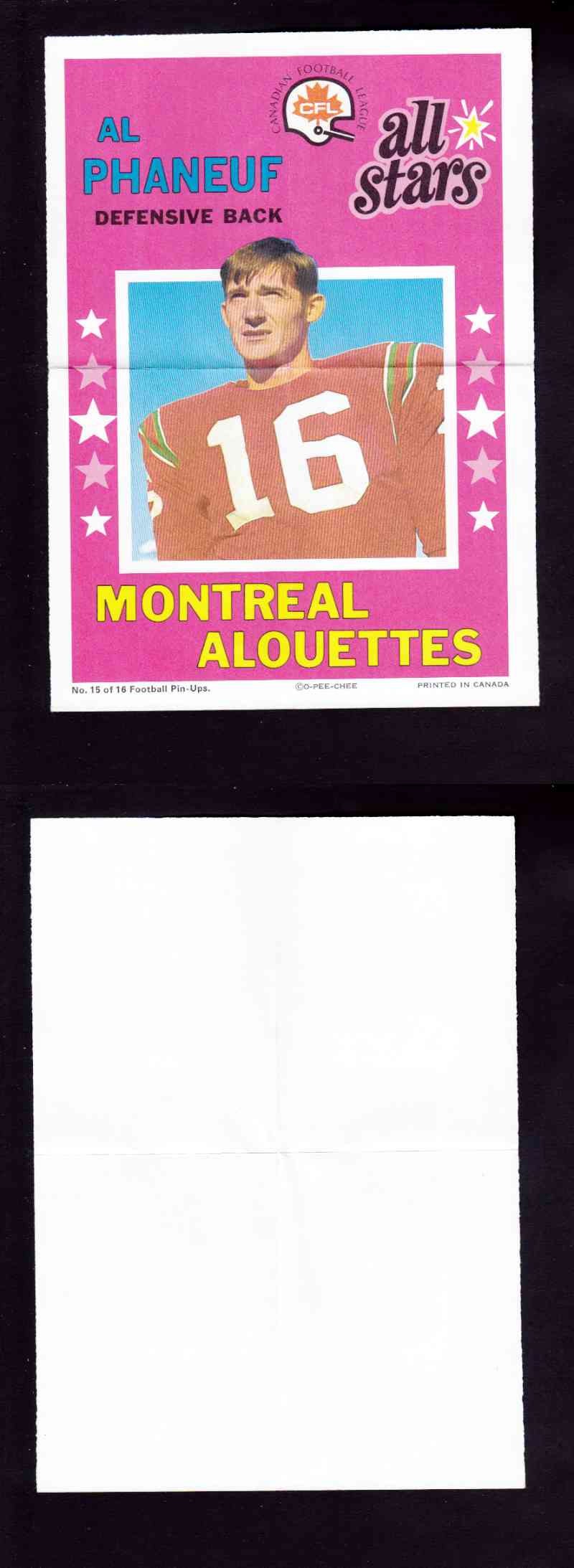 1971 CFL O-PEE-CHEE FOOTBALL POSTER INSERTS A. PHANEUF photo 1971 CFL O-PEE-CHEE FOOTBALL POSTER INSERTS A. PHANEUF photo