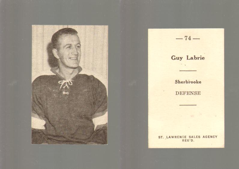 1952-53 ST. LAWRENCE SALES HOCKEY CARD #74 G. LABRIE photo 1952-53 ST. LAWRENCE SALES HOCKEY CARD #74 G. LABRIE photo
