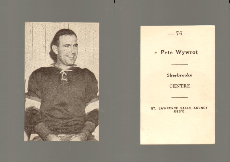 1952-53 ST. LAWRENCE SALES HOCKEY CARD #76 P. WYWROT photo 1952-53 ST. LAWRENCE SALES HOCKEY CARD #76 P. WYWROT photo