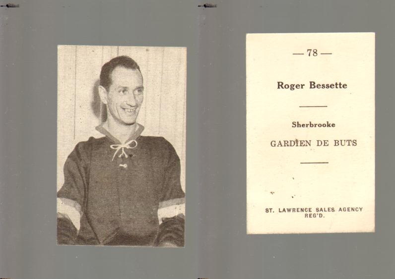 1952-53 ST. LAWRENCE SALES HOCKEY CARD #78 R. BESSETTE photo 1952-53 ST. LAWRENCE SALES HOCKEY CARD #78 R. BESSETTE photo