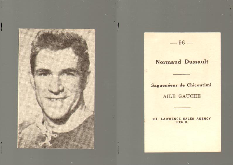 1952-53 ST. LAWRENCE SALES HOCKEY CARD #96 N. DUSSAULT photo 1952-53 ST. LAWRENCE SALES HOCKEY CARD #96 N. DUSSAULT photo