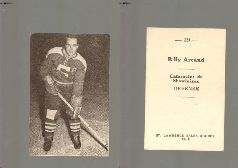1952-53 ST. LAWRENCE SALES HOCKEY CARD #99 B. ARCAND photo 1952-53 ST. LAWRENCE SALES HOCKEY CARD #99 B. ARCAND photo