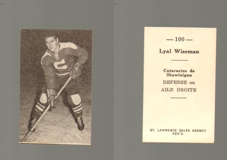 1952-53 ST. LAWRENCE SALES HOCKEY CARD #100 L. WISEMAN photo 1952-53 ST. LAWRENCE SALES HOCKEY CARD #100 L. WISEMAN photo