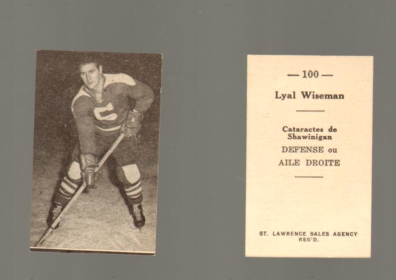 1952-53 ST. LAWRENCE SALES HOCKEY CARD #100 L. WISEMAN photo 1952-53 ST. LAWRENCE SALES HOCKEY CARD #100 L. WISEMAN photo