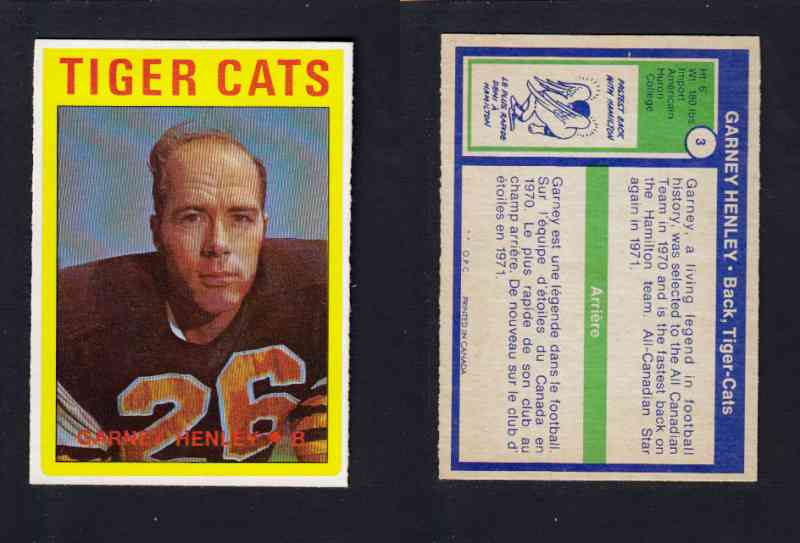 1972 CFL O-PEE-CHEE FOOTBALL CARD #3 G. HENLEY photo