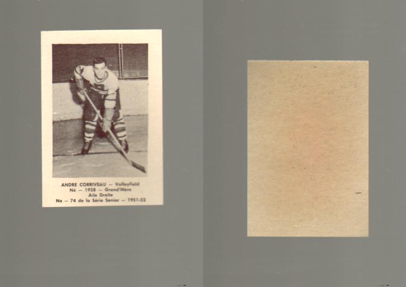 1951-52 LAVAL DAIRY HOCKEY CARD #74 A. CORRIVEAU photo
