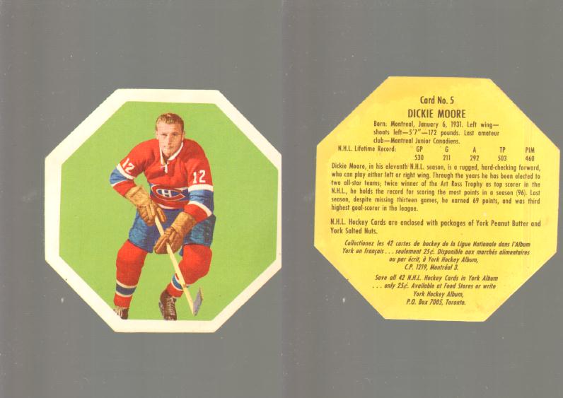 1961-62 YORK HOCKEY CARD #5 D. MOORE photo 1961-62 YORK HOCKEY CARD #5 D. MOORE photo