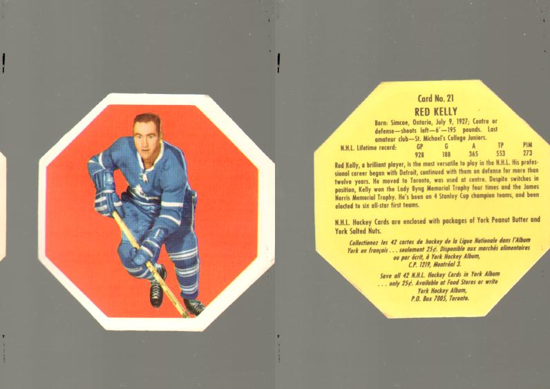 1961-62 YORK HOCKEY CARD #21 R. KELLY photo 1961-62 YORK HOCKEY CARD #21 R. KELLY photo