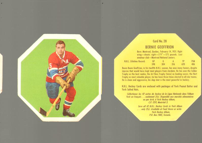 1961-62 YORK HOCKEY CARD #28 B. GEOFFRION photo 1961-62 YORK HOCKEY CARD #28 B. GEOFFRION photo