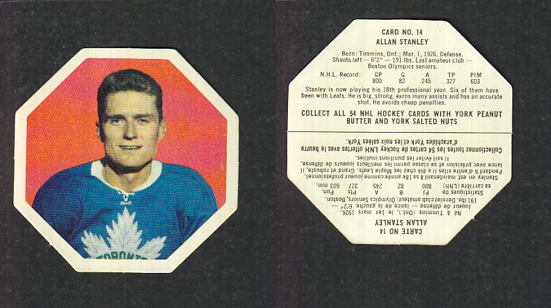 1963-64 YORK HOCKEY CARD #14 A. STANLEY photo 1963-64 YORK HOCKEY CARD #14 A. STANLEY photo
