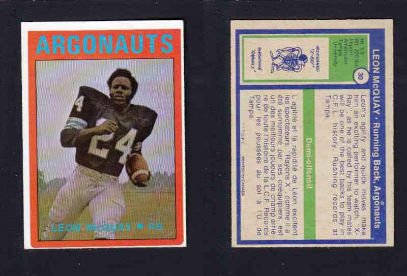 1972 CFL O-PEE-CHEE FOOTBALL CARD #30 L. McQUAY photo 1972 CFL O-PEE-CHEE FOOTBALL CARD #30 L. McQUAY photo