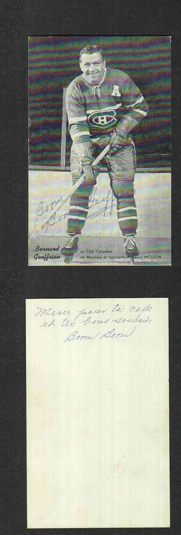 1950'S MONTREAL CANADIENS B. GEOFFRION AUTOGRAPHED POST CARD photo