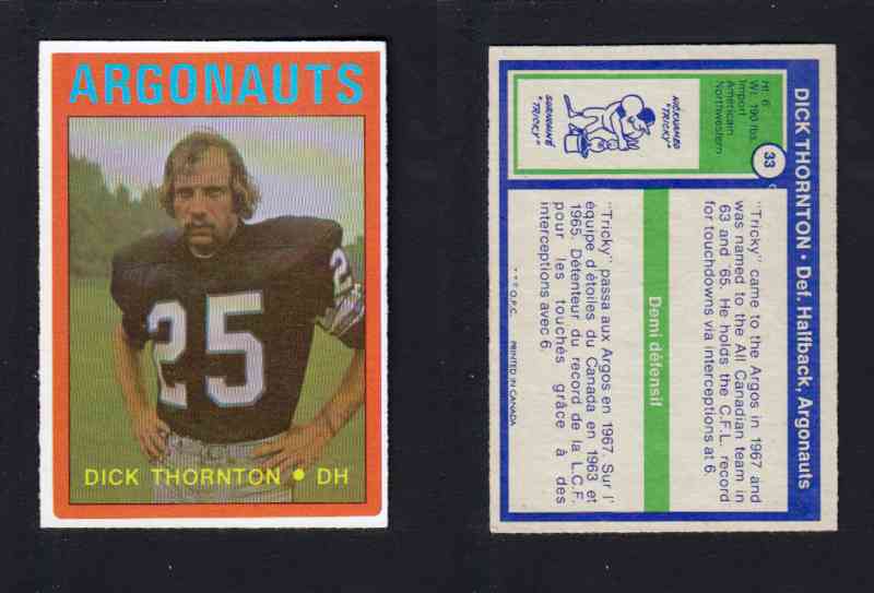 1972 CFL O-PEE-CHEE FOOTBALL CARD #33 D. THORNTON photo 1972 CFL O-PEE-CHEE FOOTBALL CARD #33 D. THORNTON photo