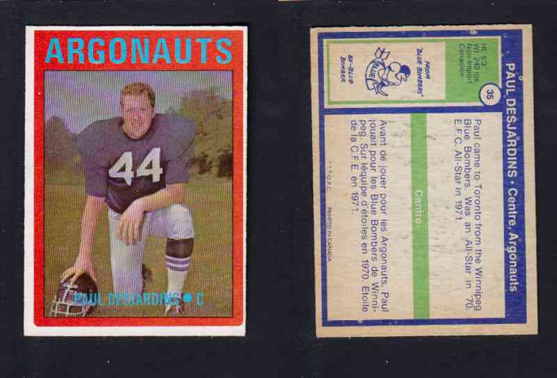 1972 CFL O-PEE-CHEE FOOTBALL CARD #35 P. DESJADINS photo 1972 CFL O-PEE-CHEE FOOTBALL CARD #35 P. DESJADINS photo