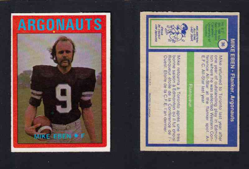 1972 CFL O-PEE-CHEE FOOTBALL CARD #36 M. EBEN photo 1972 CFL O-PEE-CHEE FOOTBALL CARD #36 M. EBEN photo